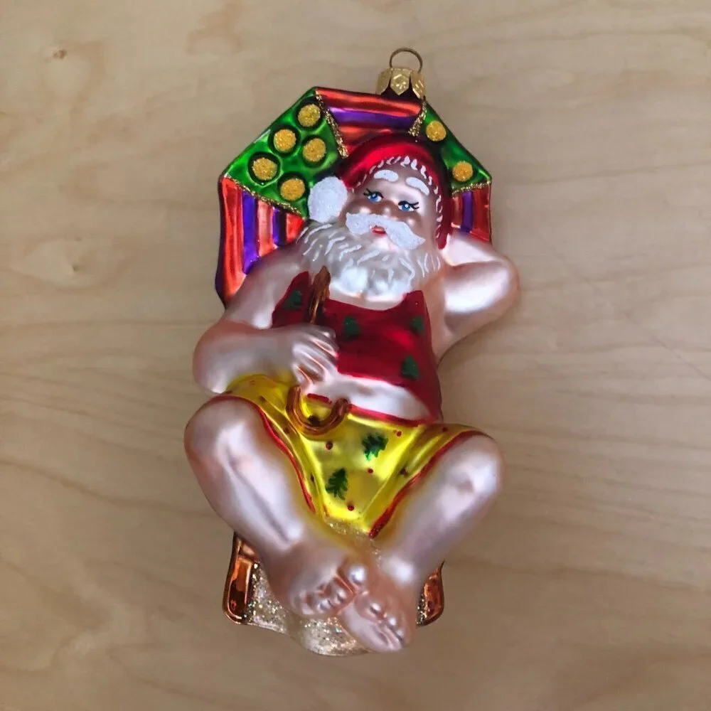 VTG Santa Clause Blown Glass Bathing Beauty Christmas Ornament Beachy Poland 6